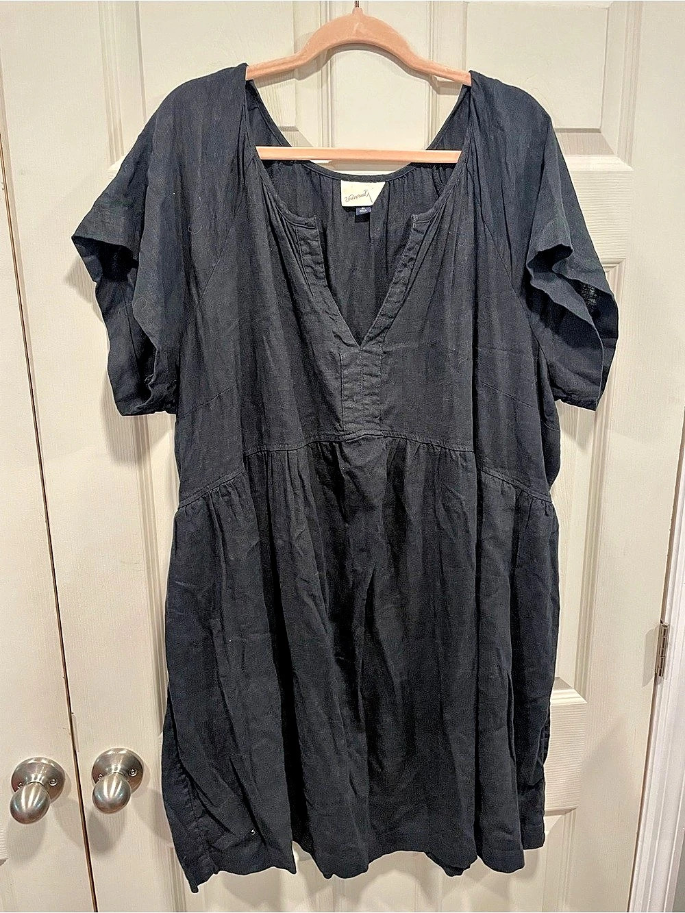 Universal Thread Women's Short Sleeve Linen Dress Mini Black 2X